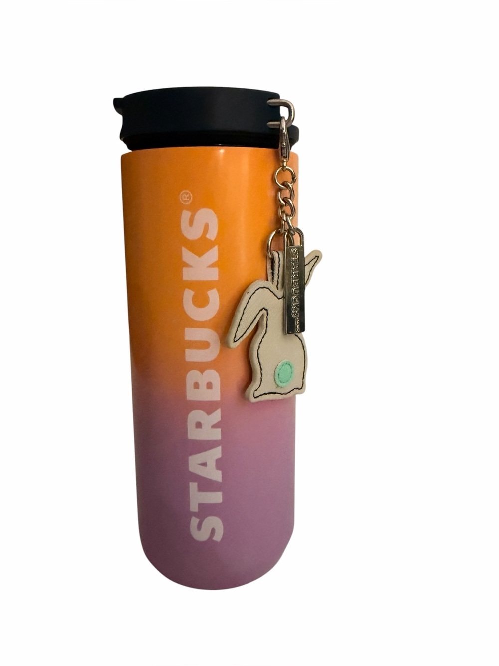 Starbucks Gradient Orange and Purple Tumbler with Rabbit Keychain